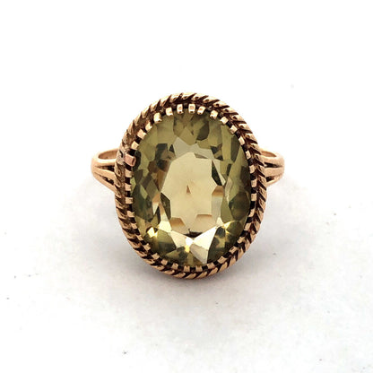 Vintage Siffari 14K Yellow Gold Oval Green Amethyst Solitaire Cocktail Ring