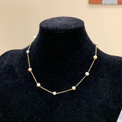 Gorgeous 14k Yellow Gold Gray White Cream Pearl 16" Chain Necklace