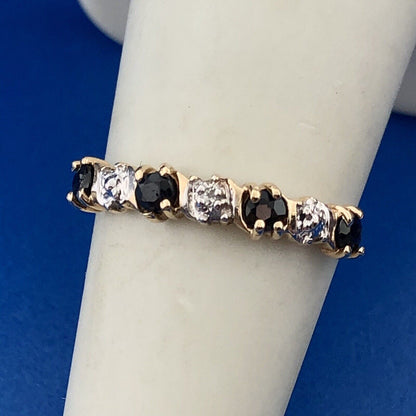 Retro 10K Yellow White Gold Sapphire Diamond Stackable Anniversary Band Ring