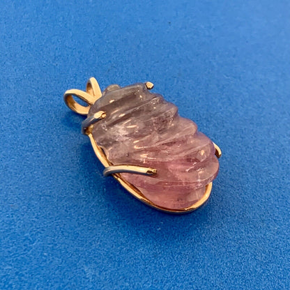 Artisan 14K Yellow Gold Carved Pink Tourmaline Self Love Chakra Amulet Pendant