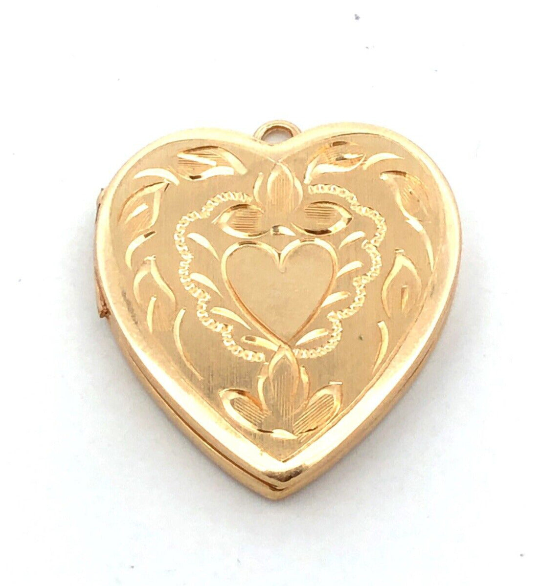 Designer HFB 14K Yellow Gold Engraved Heart Love Picture Locket Pendant