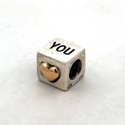 PANDORA 925 14K Gold 790200 Retired I Love You Heart Cube Slide Bracelet Charm