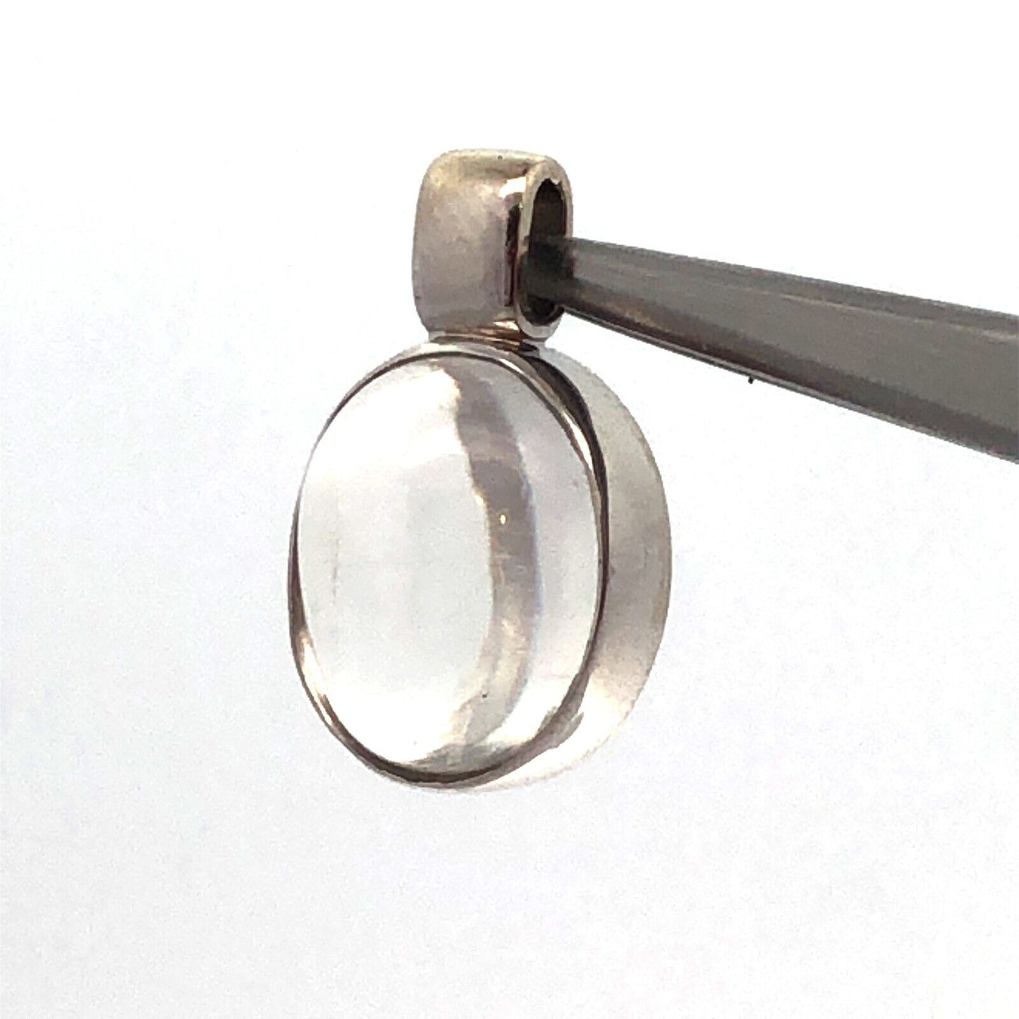 Minimalist 14K White Gold Oval Moonstone Cabochon Inspiration Charm Pendant