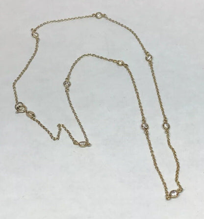 FAS Vermeil Sterling Silver 925 Round Cubic Zirconia CZ Station Necklace