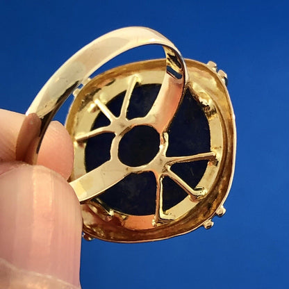 Vintage 14K Yellow Gold Lapis-Lazuli Cabochon Modernist Abstract Cocktail Ring