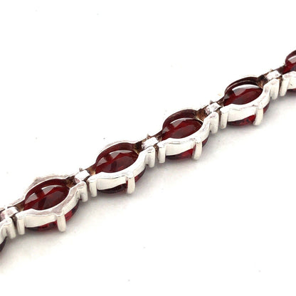 Designer 925 Sterling Silver Oval Red Garnet Tennis Bracelet