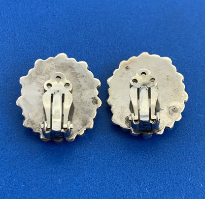 Turquoise Cabochon 925 Sterling Silver Native American Clip On Earrings