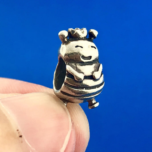 Designer 925 Sterling Silver Queen Bee Smiling Honey Bee Slide Bracelet Charm