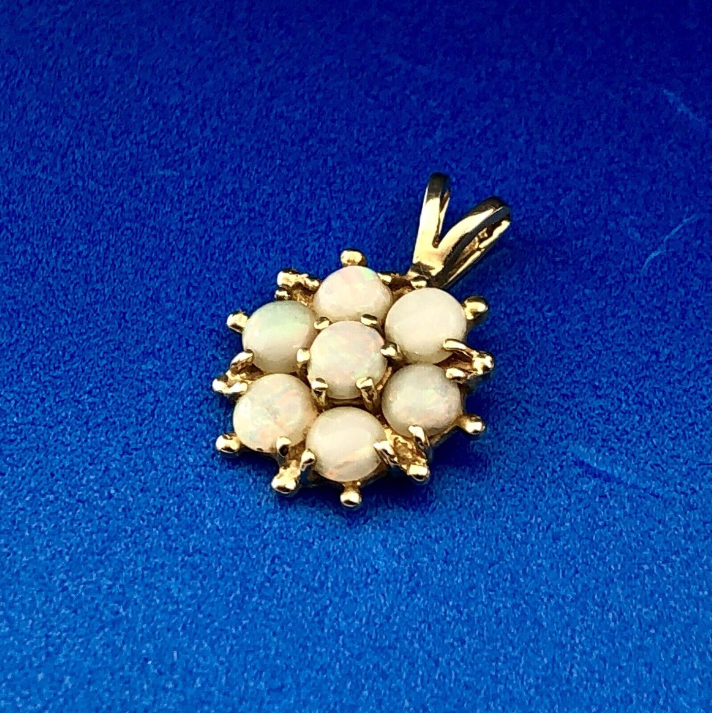 Vintage 14K Yellow Gold Opal Flower Cluster October Anniversary Charm Pendant