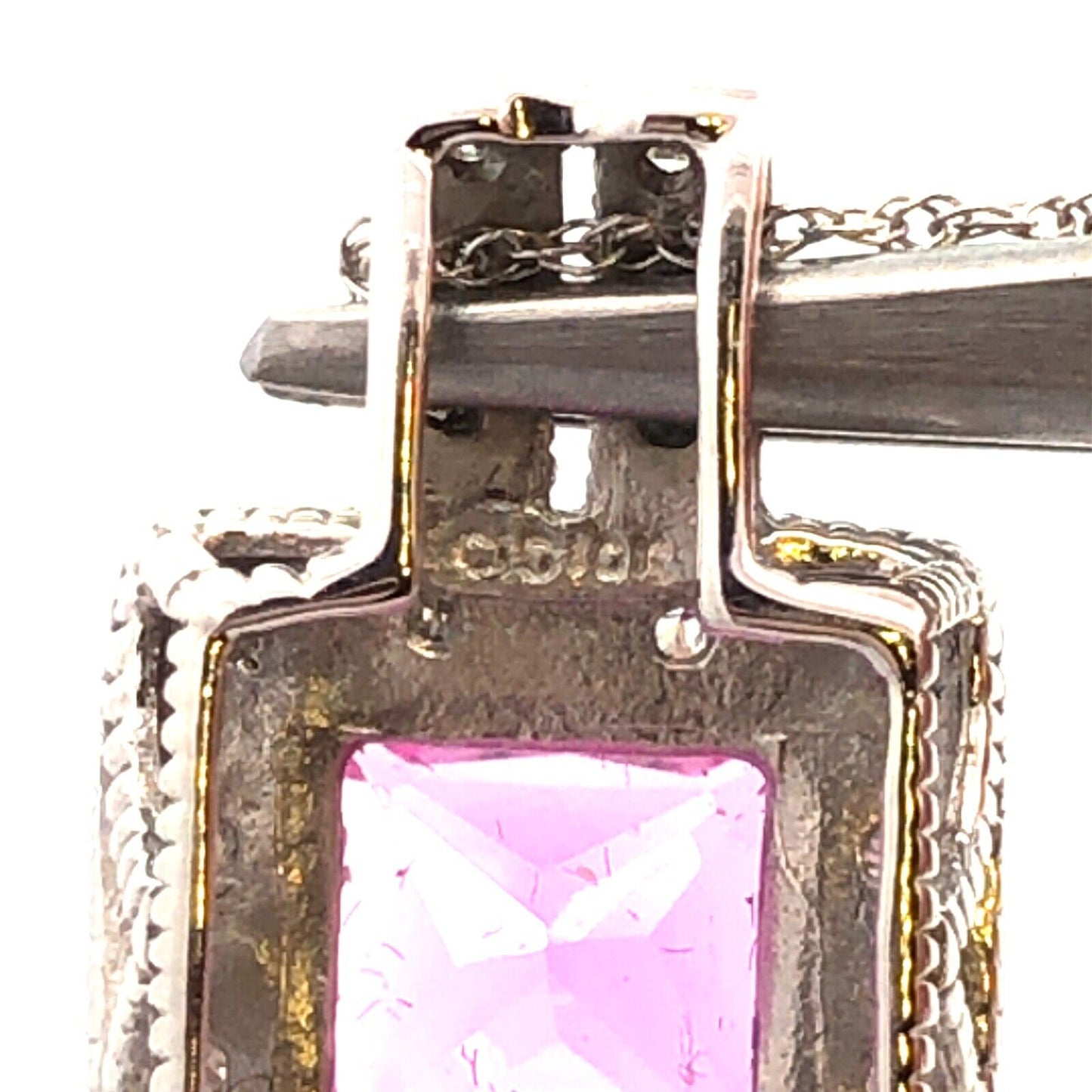 Designer 10K White Gold Princess Pink Sapphire Diamond Pendant Necklace