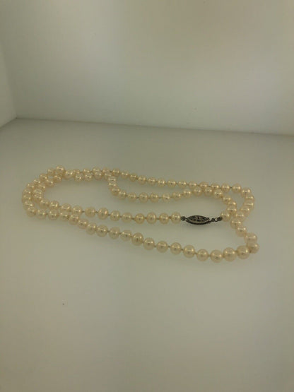 Vintage Sterling Silver 925 Pearl Hand Knotted Filigree Clasp Bridal Necklace