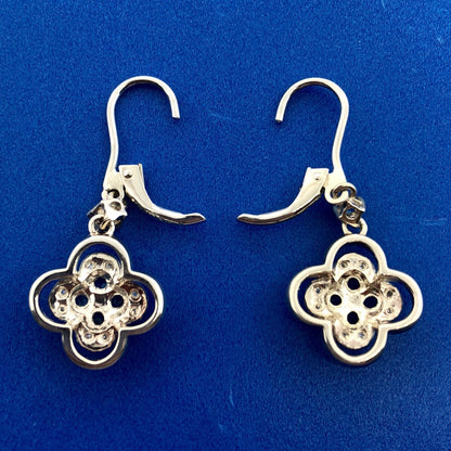 Designer Sterling Silver 925 Blue Topaz Diamond Flower Drop Dangle Earrings