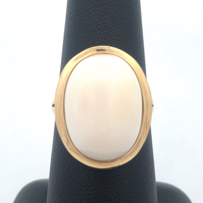 Designer PTJ 14k Yellow Gold Cabochon White Agate Statement Ring Size 7.25