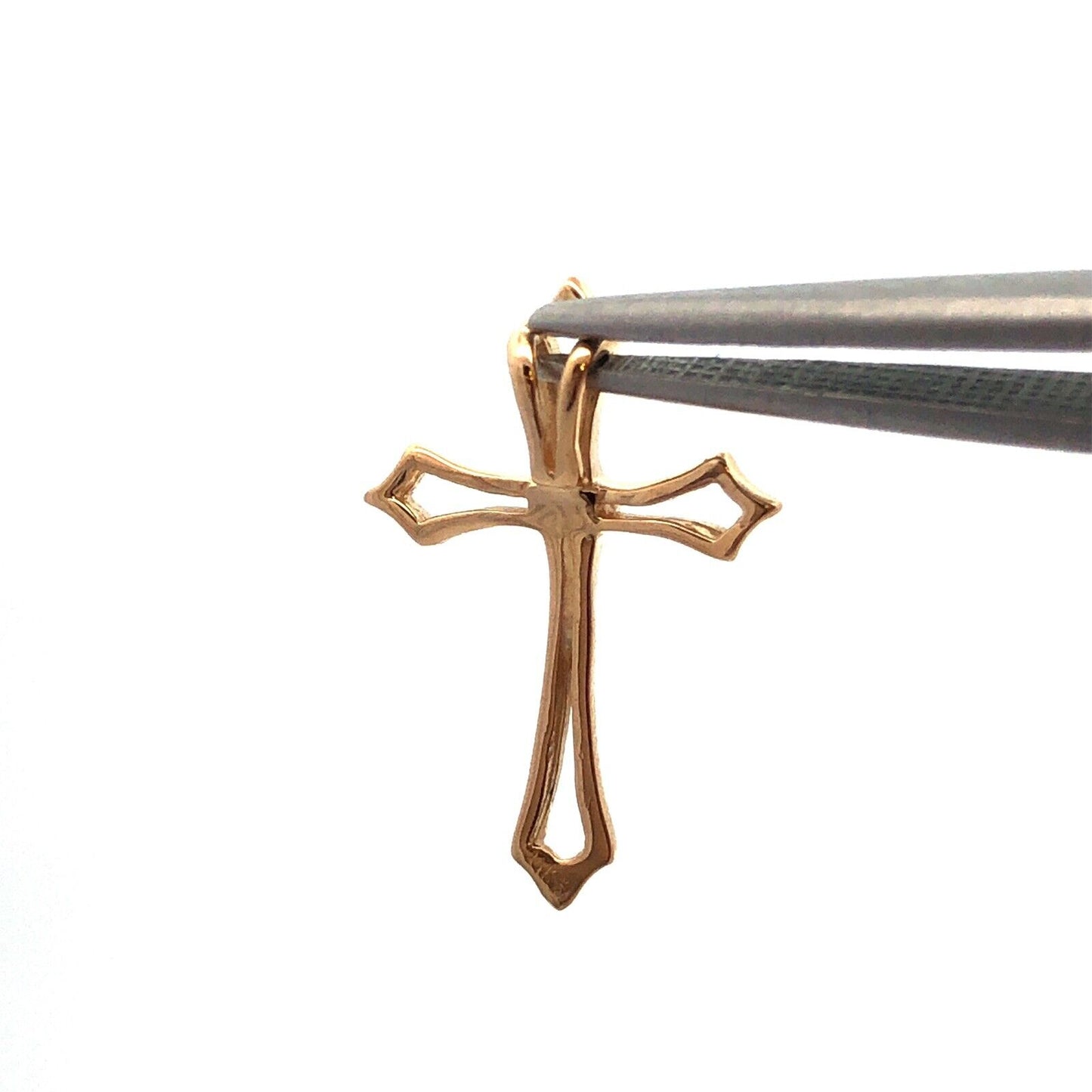 Designer 14K Yellow Gold Round Diamond Catholic Christian Cross Pendant