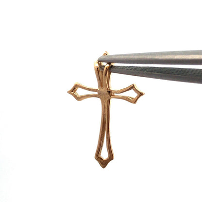 Designer 14K Yellow Gold Round Diamond Catholic Christian Cross Pendant