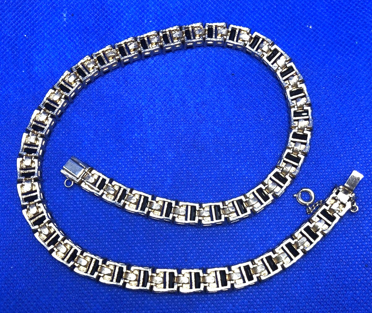 Gold Tone Black Onyx Rhinestone Collar Statement Necklace