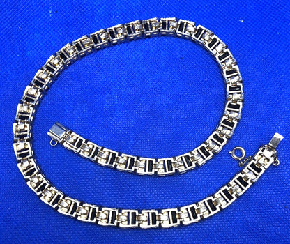 Gold Tone Black Onyx Rhinestone Collar Statement Necklace