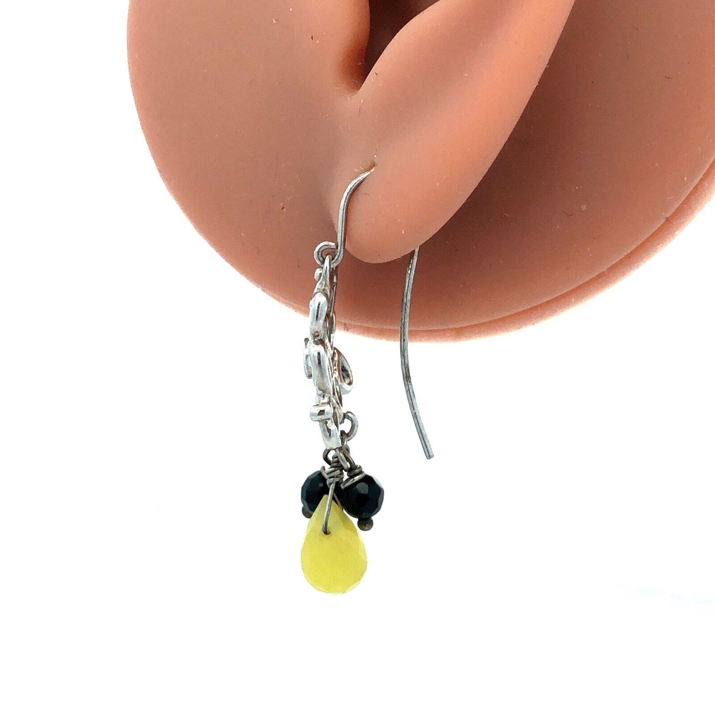 Vintage 925 Sterling Silver Black Onyx Chrysoprase Modernist Dangle Earrings