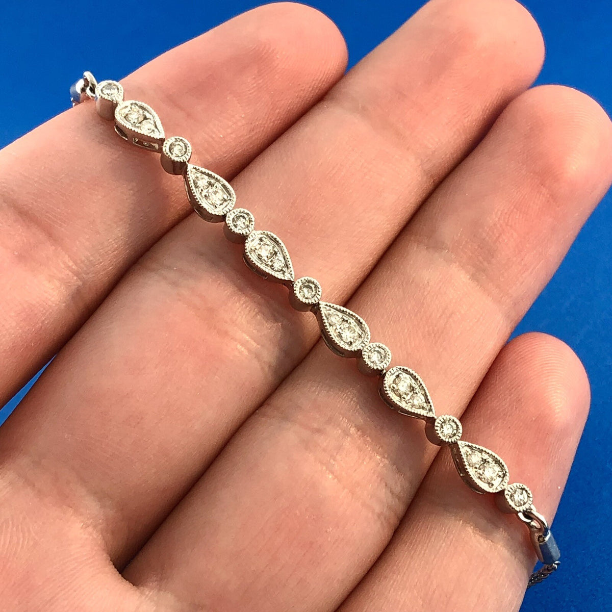 Designer KA1772 10K White Gold Diamond Floral Cluster Adjustable Lariat Bracelet