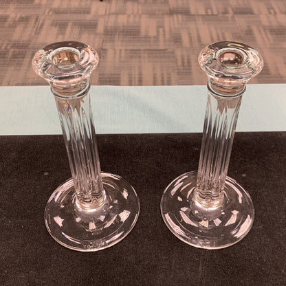 Tiffany & Co Crystal Fluted Hampton Column Pair Of 8.5" Candle Holders Set