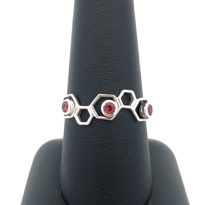 925 Sterling Silver Round Pink Tourmaline Honeycomb Hexagon Band Ring