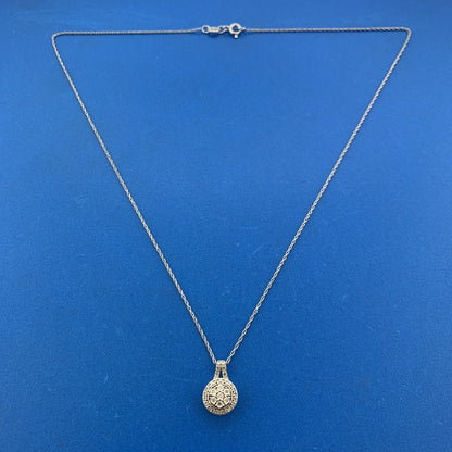 SUN 925 Sterling Silver Diamond Floral Drop Dangle Circle Pendant Necklace