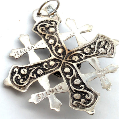 Vintage Jerusalem 925 Sterling Silver Twist Detail Cross Pendant