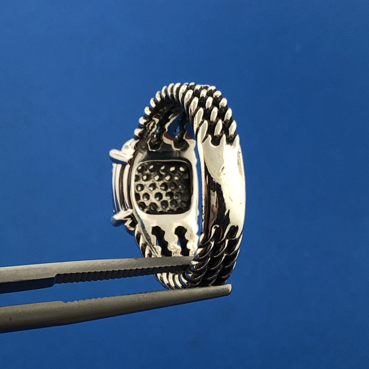 David Yurman 925 Sterling Silver Pave Diamond Petite Wheaton Classic Cable Ring