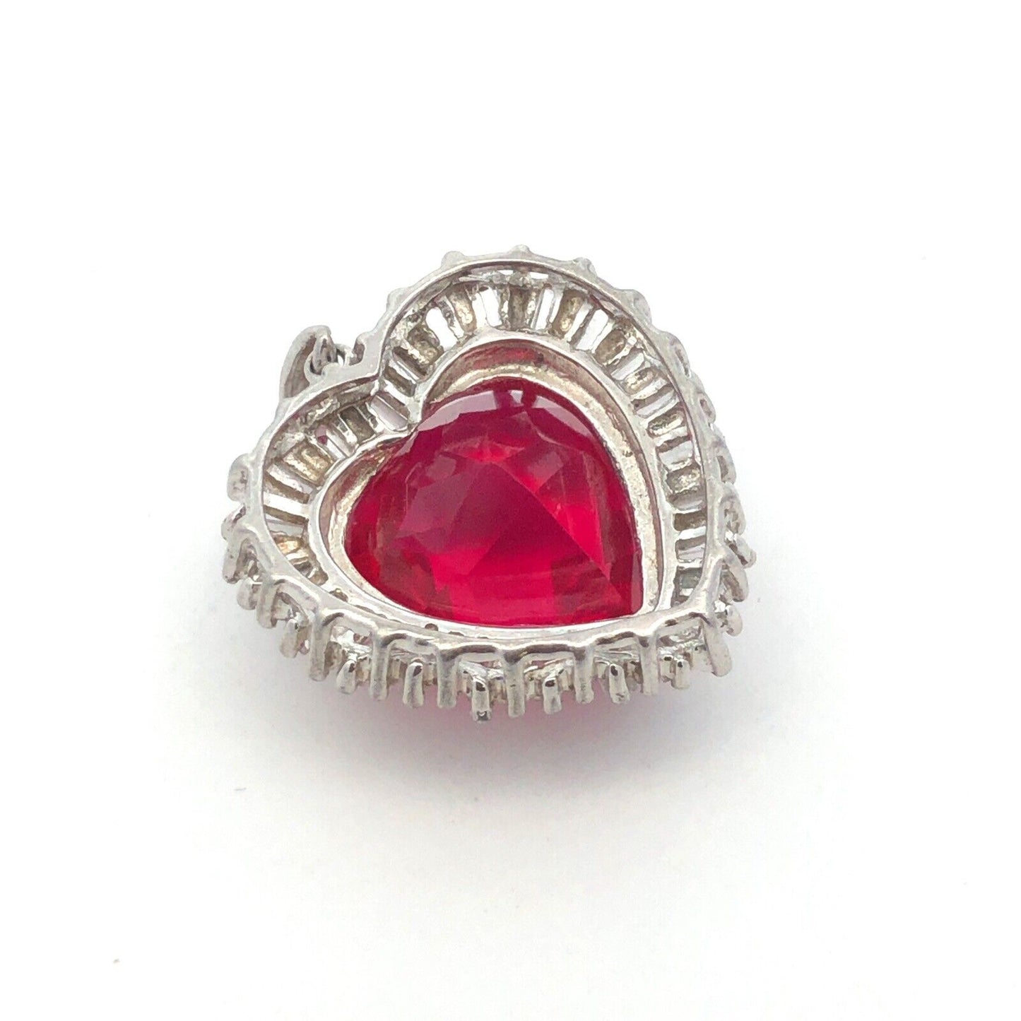 Designer Sterling Silver Cushion Ruby Diamond Accented Heart Statement Pendant