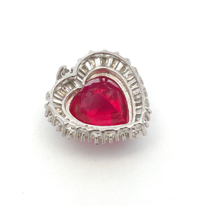 Designer Sterling Silver Cushion Ruby Diamond Accented Heart Statement Pendant