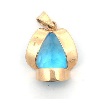 Designer CID 10K Yellow Gold Pear London Blue Topaz Statement Pendant