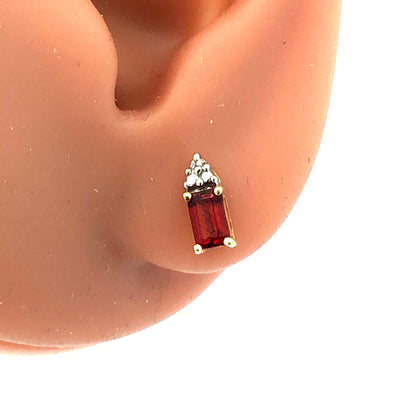 Designer 10K Yellow Gold Lab Created Ruby Diamond Accent January  Stud Earrings