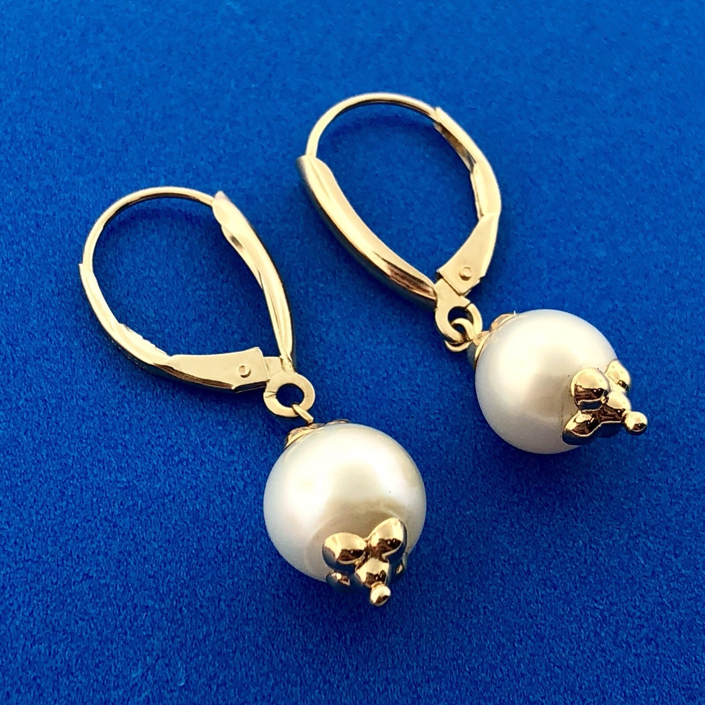 Vintage 14K Yellow Gold Pearl Wedding Birthstone Dangle French Back Earrings