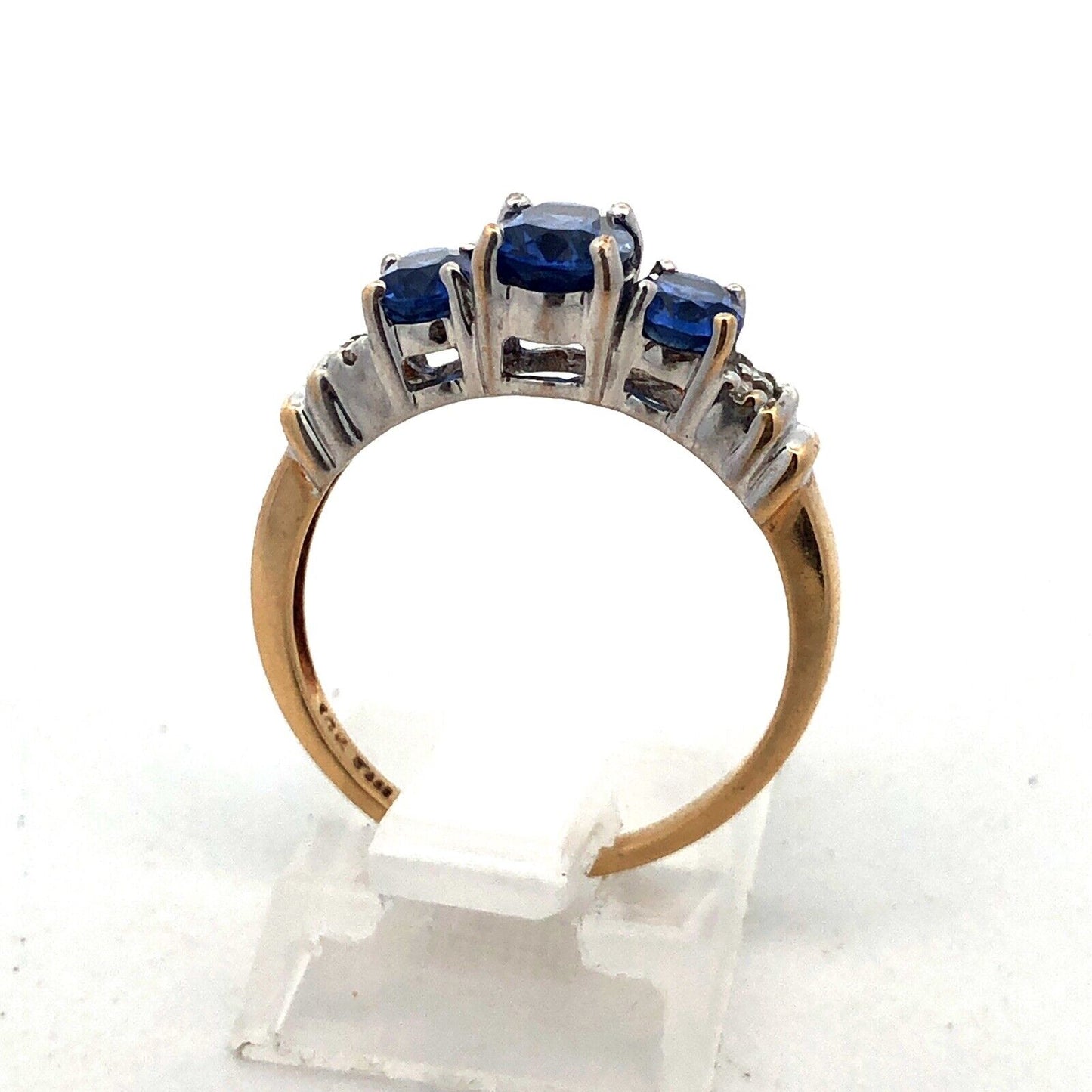 Designer JML 10K Yellow Gold Oval Tanzanite Trio Diamond Engagement Promise Ring