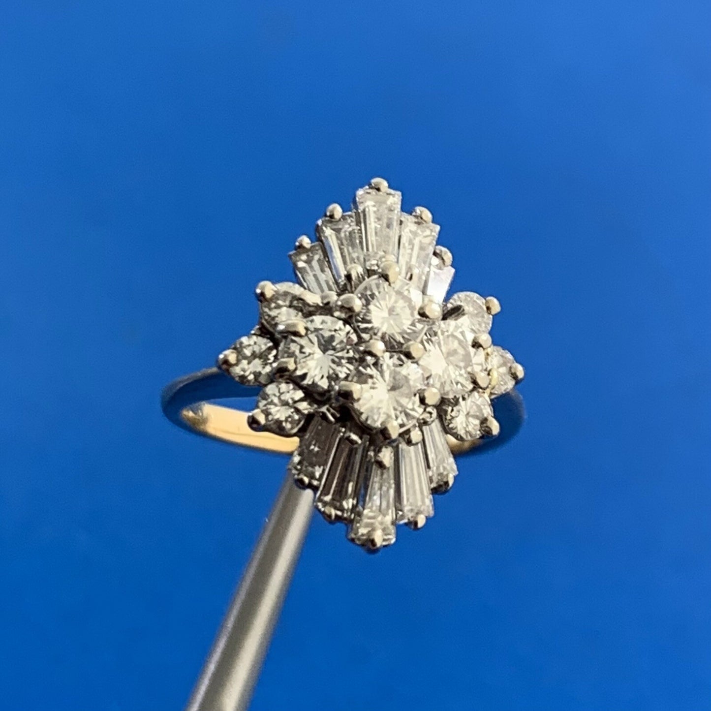 Estate 14K Yellow Gold Diamond Cluster Waterfall Statement Cocktail Ring