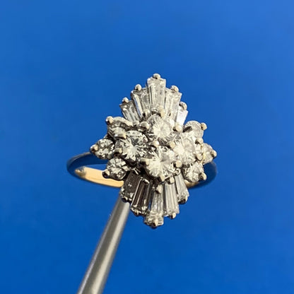 Estate 14K Yellow Gold Diamond Cluster Waterfall Statement Cocktail Ring