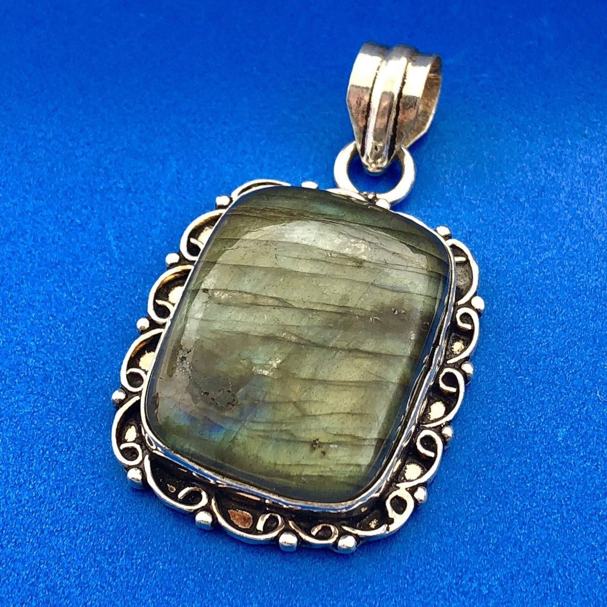 Sterling Silver 925 Labradorite Leo Scorpio Sagittarius Zodiac Stone Pendant