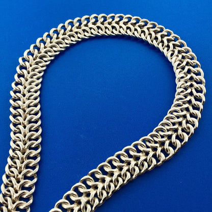 Signed Taxco 925 Sterling Silver Double Cable Link Statement Choker Necklace