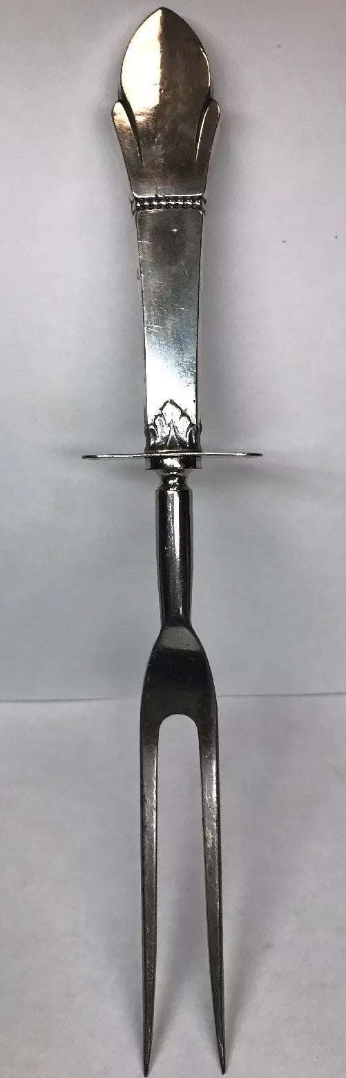 Sterling Silver 925 Fleur De Lis Beaded Design Handled Meat Fork