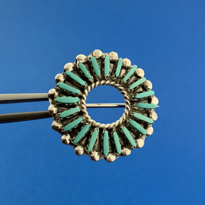 Vintage Native American 925 Sterling Silver Turquoise Petit Point Pendant Brooch