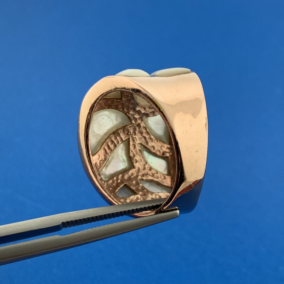 Designer Thailand Sterling Silver Rose Copper Toned Mother of Pearl Snake Ring