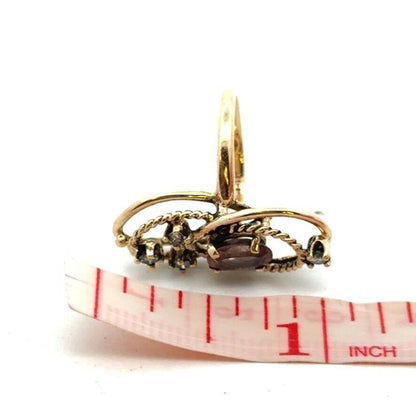 Vintage 14K Yellow Gold Oval Purple Amethyst Diamond Art Deco Ring