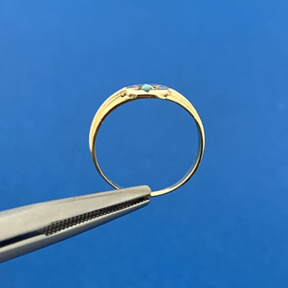 Art Deco Art Nouveau 14K Yellow Gold Turquoise Seed Bead Childs Band Pinky Ring