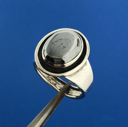 Mid Century Otto Grun Sterling Silver Stainless Steel Modernist Oval Dome Ring