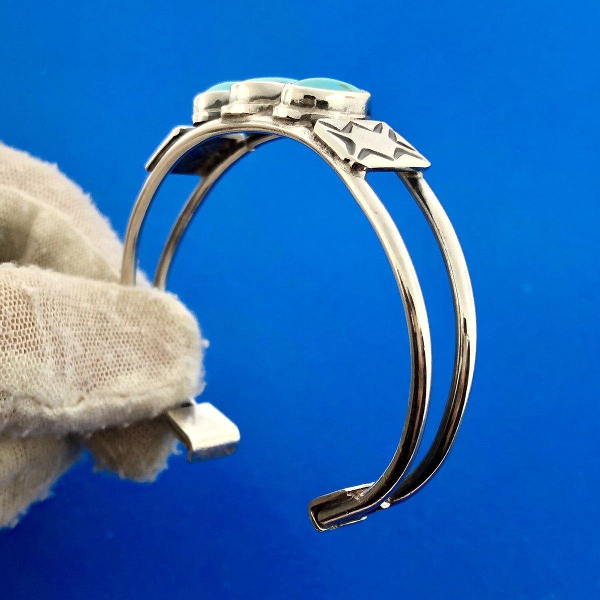 Native American Artisan Sterling Silver Sleeping Beauty Turquoise Cuff Bracelet