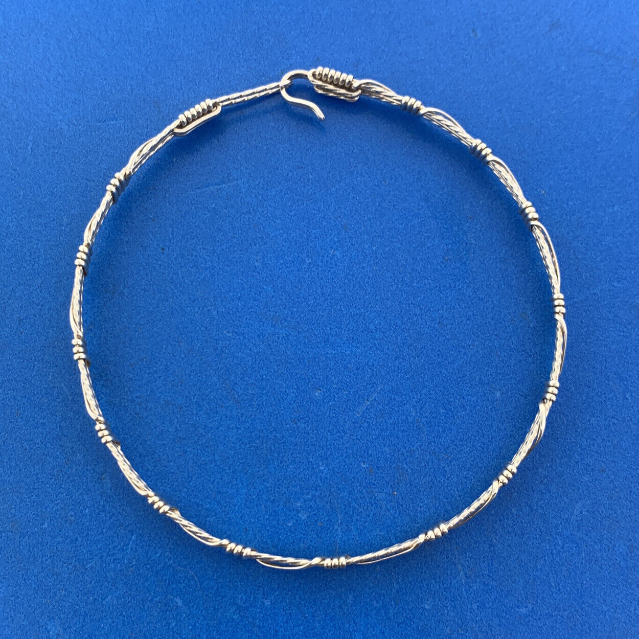 Artisan 925 Sterling Silver Wire Wrapped Bangle Hook Bracelet