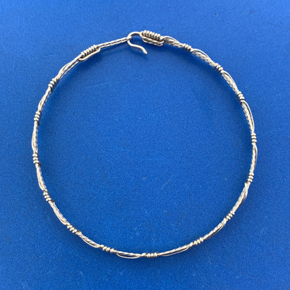 Artisan 925 Sterling Silver Wire Wrapped Bangle Hook Bracelet