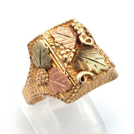 Art Deco Artisan 10K Yellow Rose Gold Vine and Leaf Design Ring