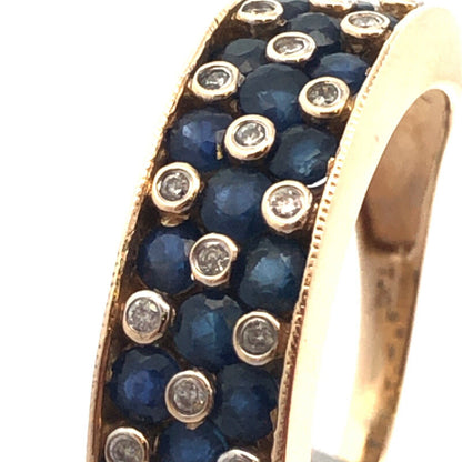 14K Yellow Gold Designer TJC Blue Sapphire Diamond Accent Anniversary Band Ring