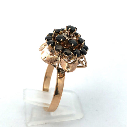 Designer 14K Yellow Gold Black Star Sapphire Princess Empire Style Cocktail Ring